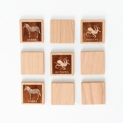 Bilingual (ENG/FR) Wooden Animal Tile Matching Memory Game - Handmade in Canada