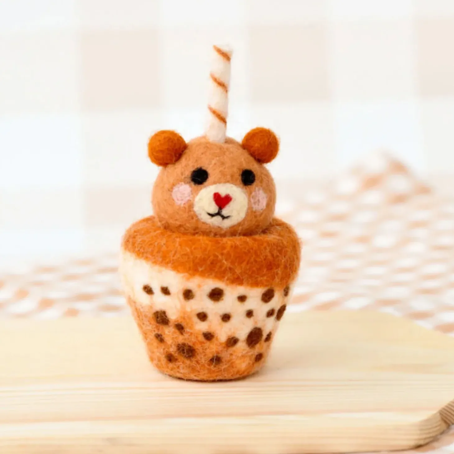 Felt Brown Bear Boba Bubble Tea Drink | Play Food