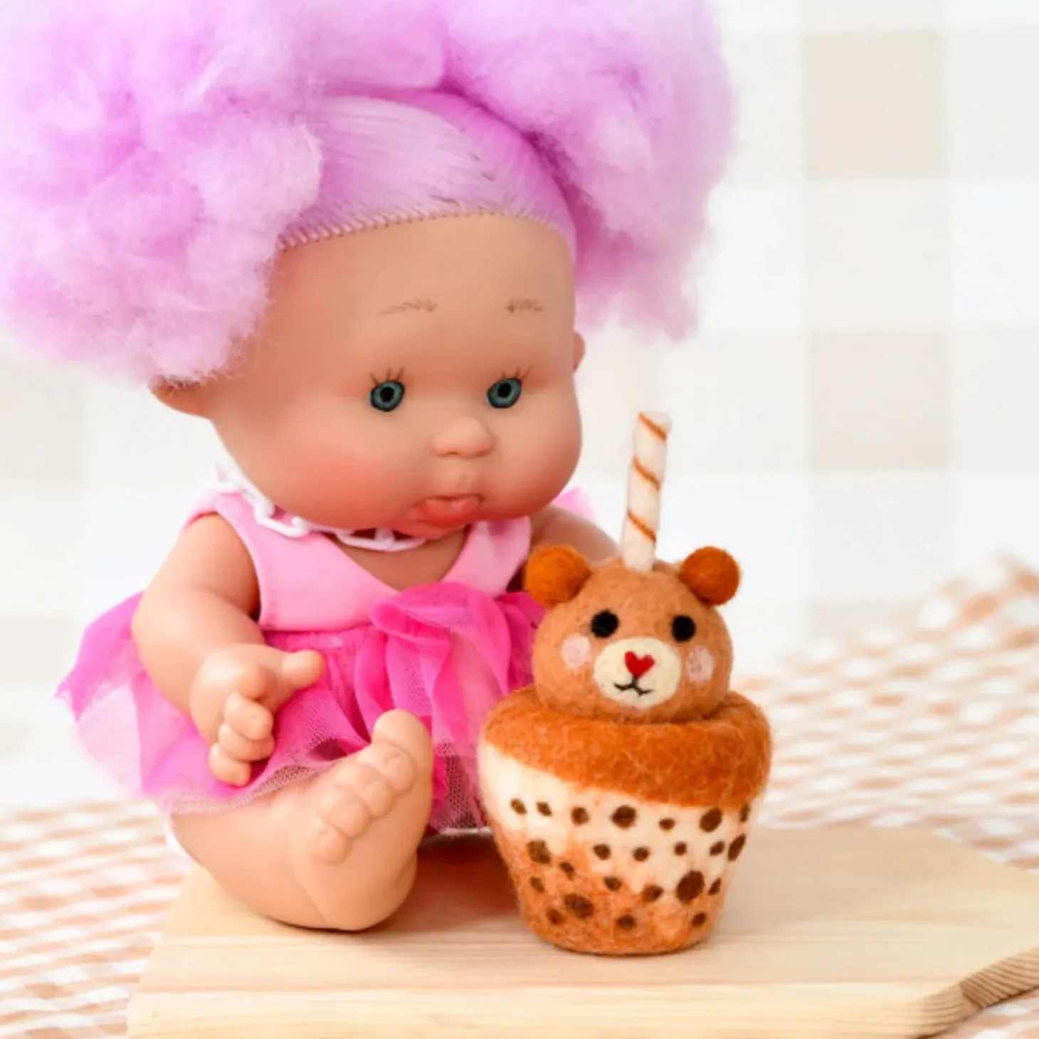 Felt Brown Bear Boba Bubble Tea Drink | Play Food