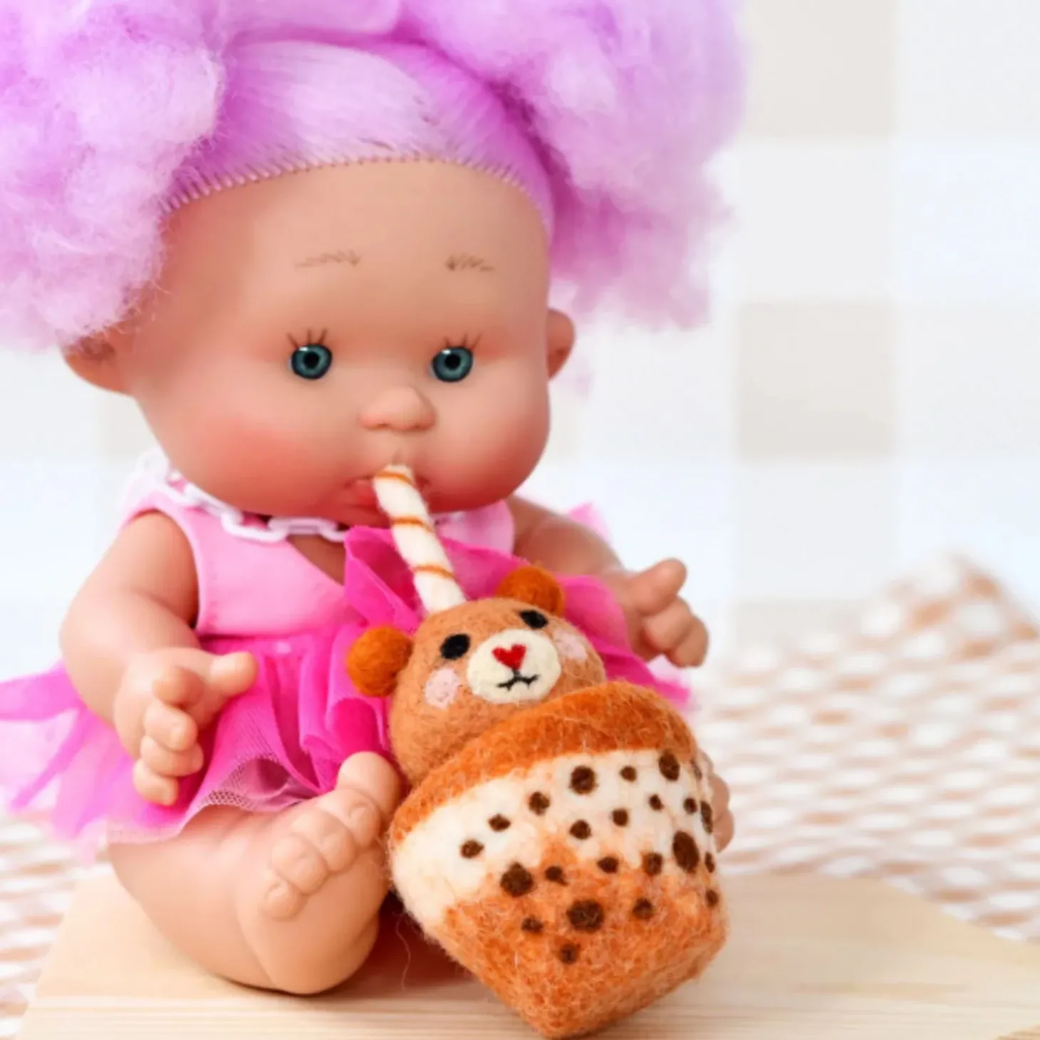 Felt Brown Bear Boba Bubble Tea Drink | Play Food