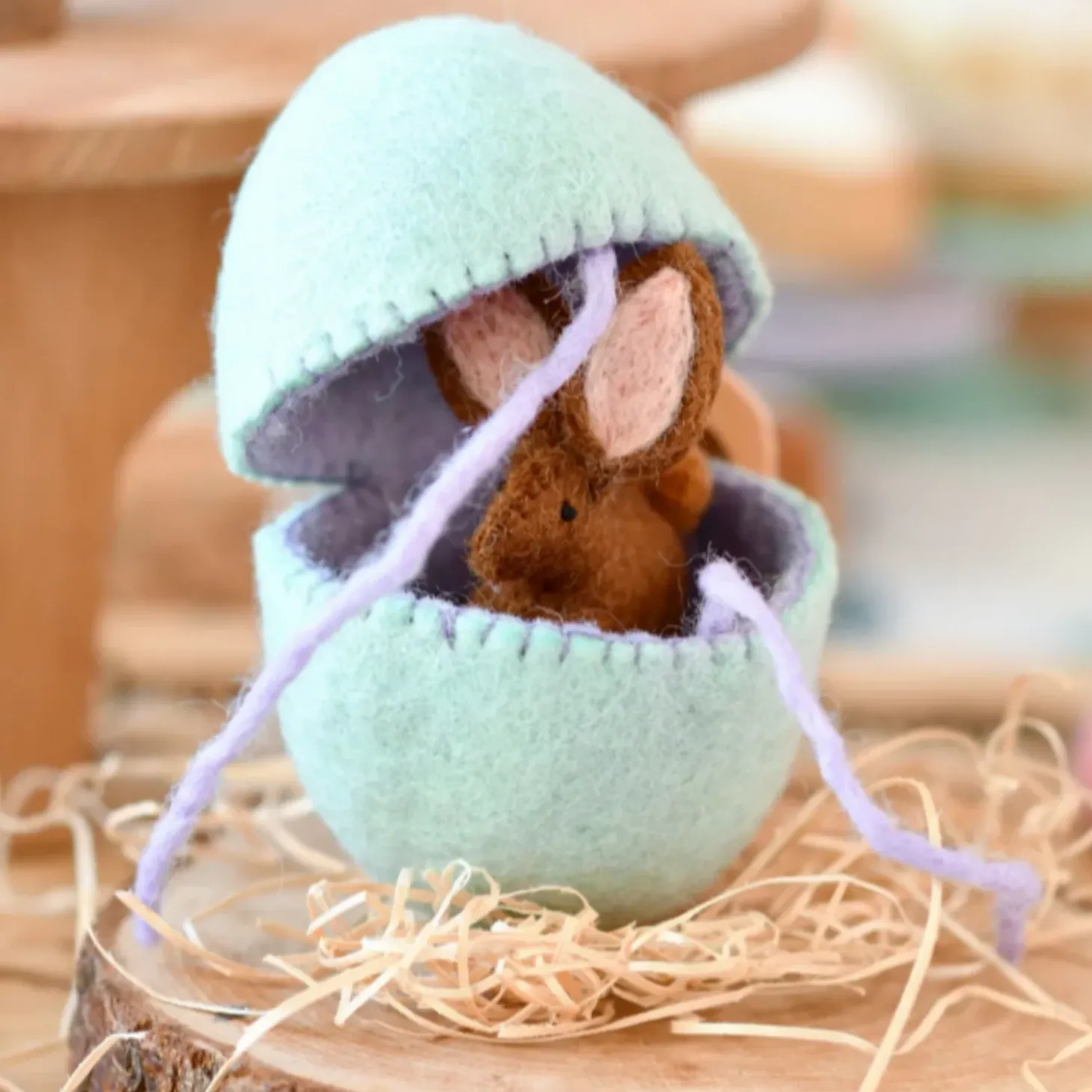 Felt Green Surprise Egg with Bunny