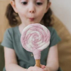 Felt Pink and White Swirl Lollipop | Play Food