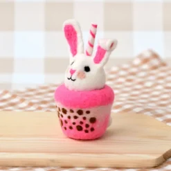 Felt Pink Bunny Boba Bubble Tea Drink | Play Food