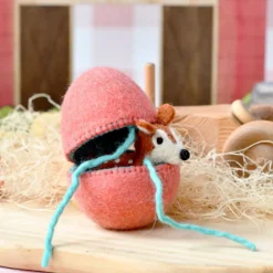 Felt Red Surprise Egg with Fawn