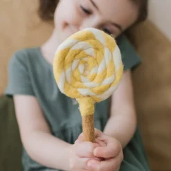 Felt Yellow and White Swirl Lollipop | Play Food