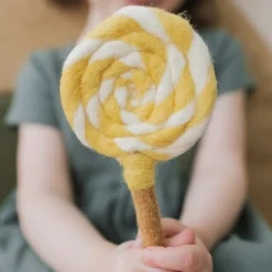 Felt Yellow and White Swirl Lollipop | Play Food