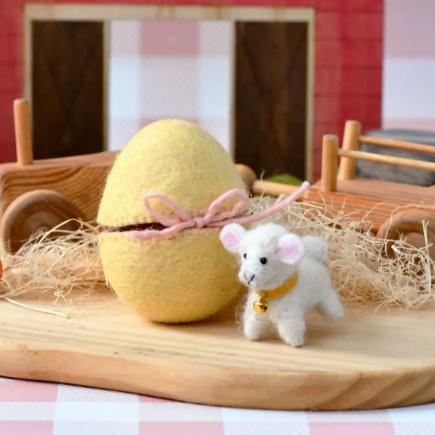 Felt Yellow Surprise Egg with Lamb