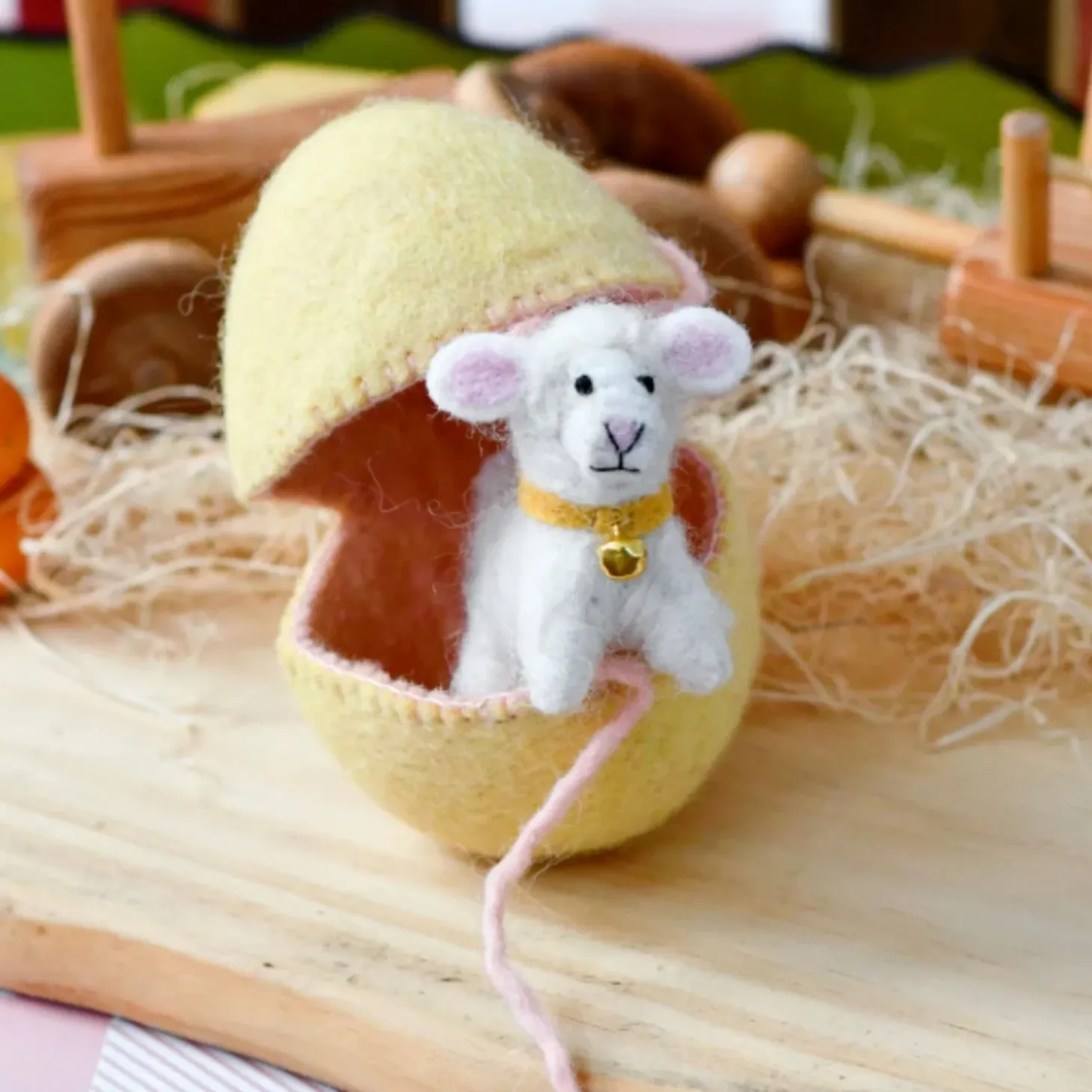 Felt Yellow Surprise Egg with Lamb