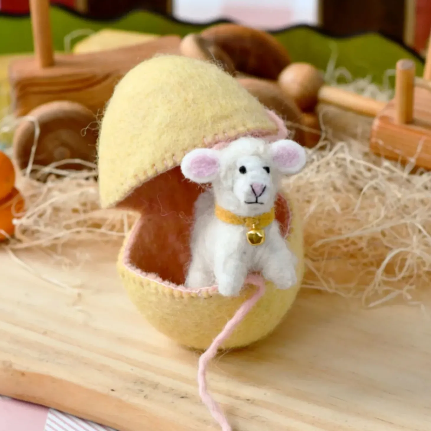 Felt Yellow Surprise Egg with Lamb