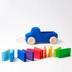 Grimm's Pull Along Truck with Rainbow Building Blocks