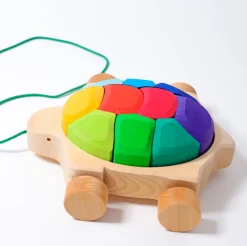 Grimm's Pull Along Turtle with Rainbow Building Blocks
