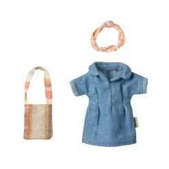 Maileg Denim Dress with Headband and Bag (Mum Mouse)