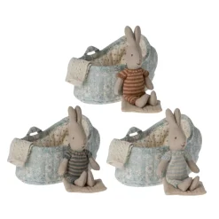 Maileg MICRO Rabbit in Carry Cot (Maroon)