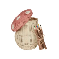 Rattan Toadstool Porcini Basket (Pink Musk)