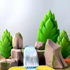 River Plate, Waterfall and Mossy Rocks Set | Wooden Toy