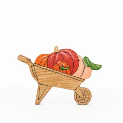 Wheelbarrow with Autumn Pumpkins | Wooden Toy Figurine