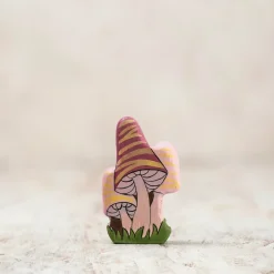 Whimsical Pink Fairy Mushrooms | Wooden Toy Figurine