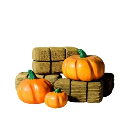 Wooden Hay Bales and Pumpkins (Set of 7)