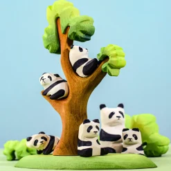Wooden Panda Family and Tree Set