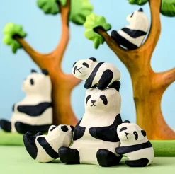 Wooden Panda Family and Tree Set