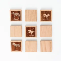 Bilingual (ENG/FR) Wooden Animal Tile Matching Memory Game - Handmade in Canada