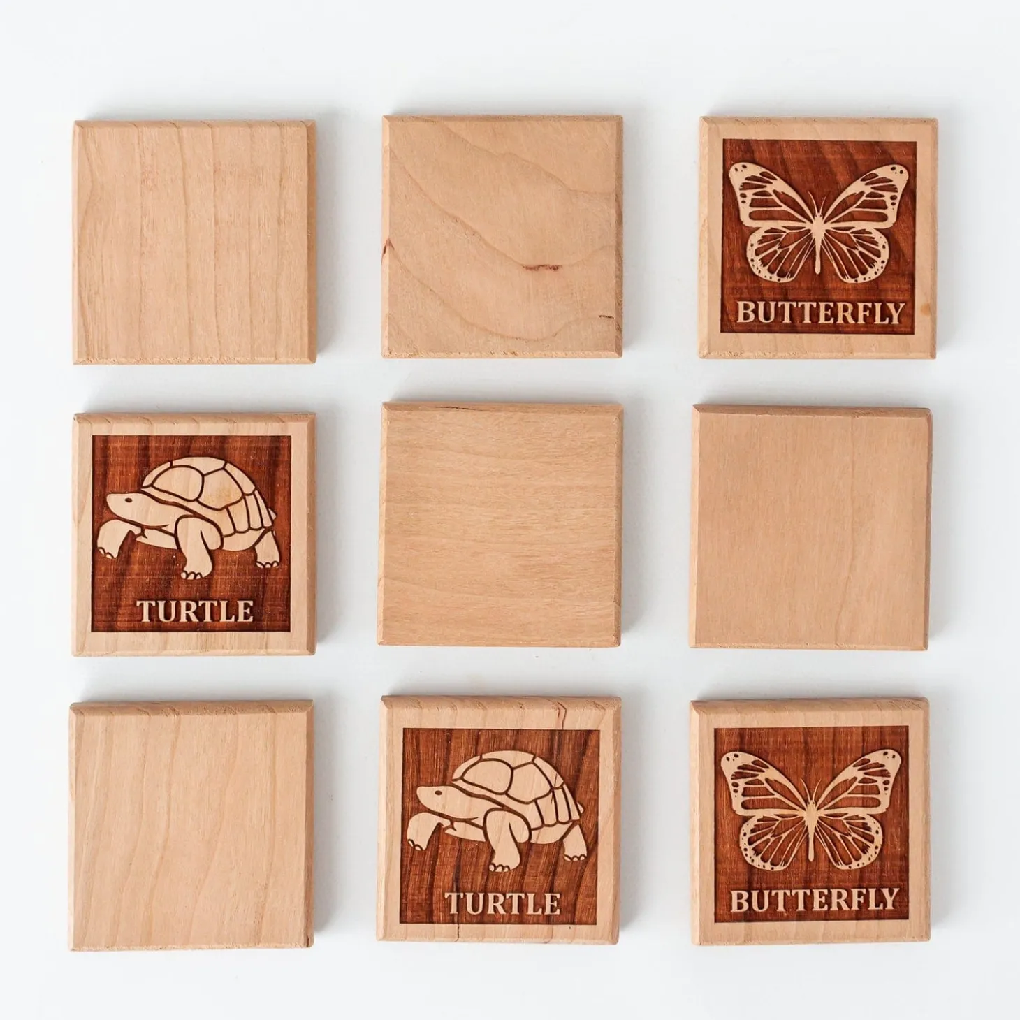 English Wooden Animal Tile Matching Memory Game - Handmade in Canada