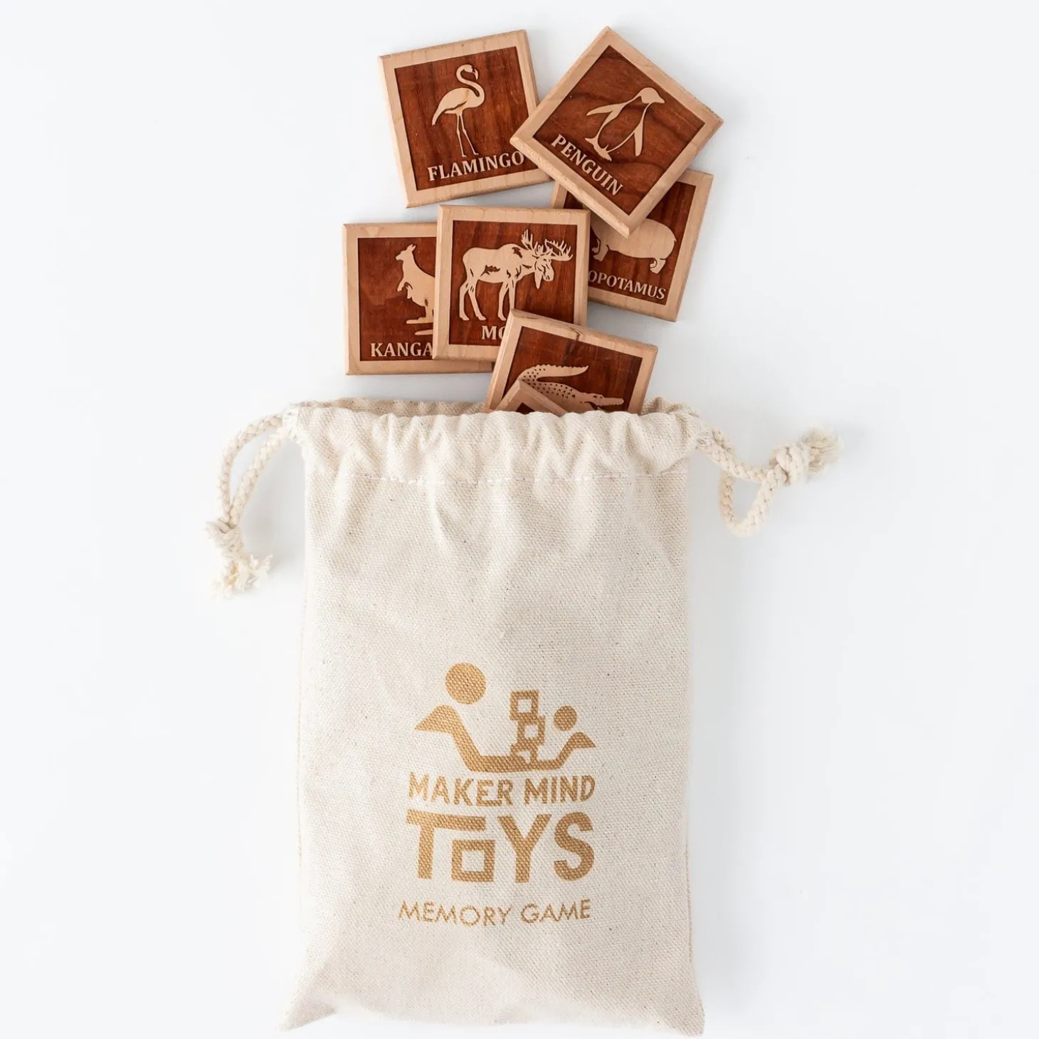 English Wooden Animal Tile Matching Memory Game - Handmade in Canada