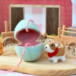 Felt Mint Surprise Egg with Corgi Puppy