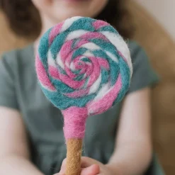 Felt Pink and Green Swirls Lollipop | Play Food