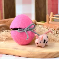 Felt Pink Surprise Egg with Spotted Piglet