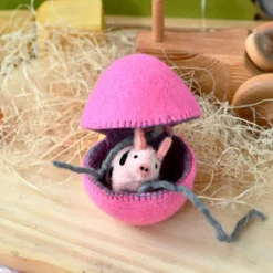 Felt Pink Surprise Egg with Spotted Piglet