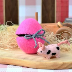 Felt Pink Surprise Egg with Spotted Piglet