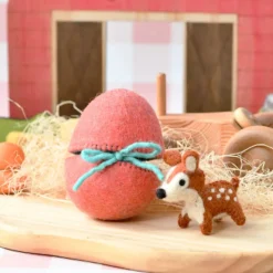Felt Red Surprise Egg with Fawn