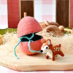 Felt Red Surprise Egg with Fawn