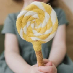 Felt Yellow and White Swirl Lollipop | Play Food
