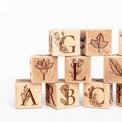 Floral Alphabet Blocks (Set of 15) - Handmade in Canada