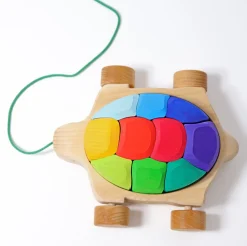 Grimm's Pull Along Turtle with Rainbow Building Blocks
