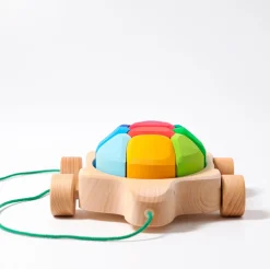 Grimm's Pull Along Turtle with Rainbow Building Blocks