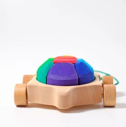 Grimm's Pull Along Turtle with Rainbow Building Blocks