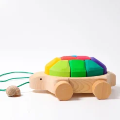 Grimm's Pull Along Turtle with Rainbow Building Blocks