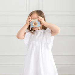 Handmade Wooden Toy Camera (Blue)