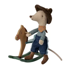 PRE-ORDER Maileg Cowboy Mouse on Rocking Horse (Little Brother) (ARRIVING MID-MAY)