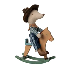 PRE-ORDER Maileg Cowboy Mouse on Rocking Horse (Little Brother) (ARRIVING MID-MAY)