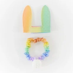 Silk Bunny Ears and Tail Dress Up Set (Soft Rainbow)