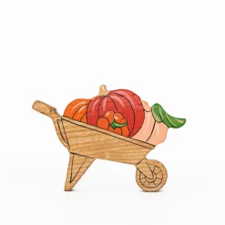 Wheelbarrow with Autumn Pumpkins | Wooden Toy Figurine