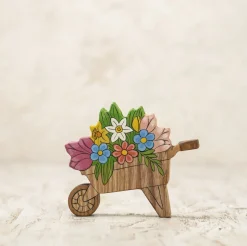 Wheelbarrow with Spring Flowers | Wooden Toy Figurine