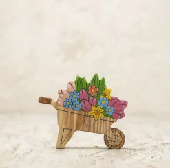 Wheelbarrow with Spring Flowers | Wooden Toy Figurine