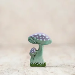 Whimsical Blue Fairy Mushrooms | Wooden Toy Figurine