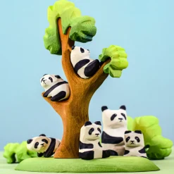 Wooden Panda Family and Tree Set
